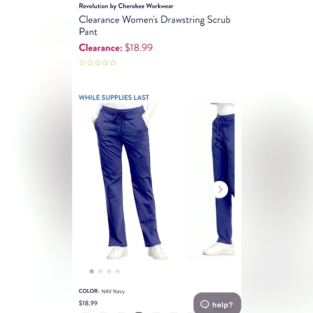 Cherokee Workwear Flare Scrub Pants • Size Small Tall • Navy